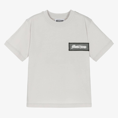 Moschino Kid-teen Kids' Boys Pale Grey Cotton Patch T-shirt