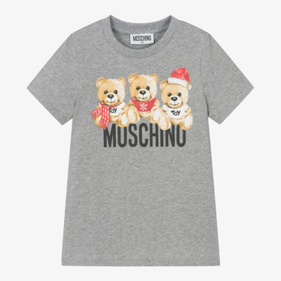 Moschino Kid-teen Grey Cotton Festive Teddy Bear T-shirt