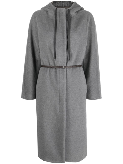 Fabiana Filippi Drawstring-hood Belted Midi Coat In Gray