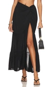 Peixoto Valentina Side-slit Swiss Dot Maxi Skirt In Black