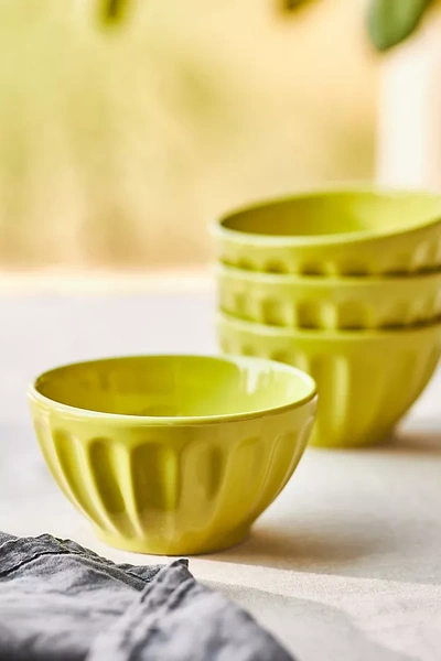 Anthropologie Amelie Latte Cereal Bowls, Set Of 4 In Green