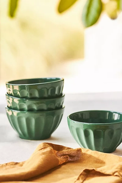 Anthropologie Amelie Latte Cereal Bowls, Set Of 4 In Green