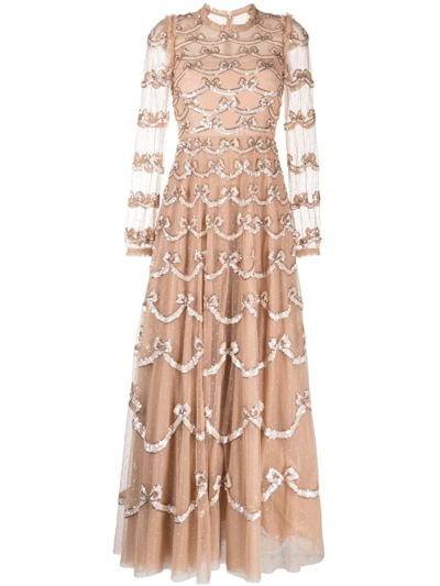 Needle & Thread Embellished Bow Maxi Dress In Beige