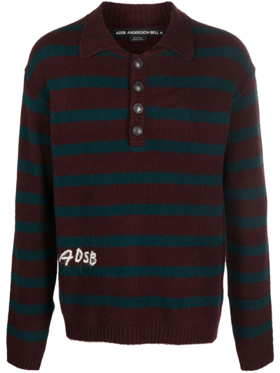 Andersson Bell Logo-embroidered Striped Polo Shirt In Red