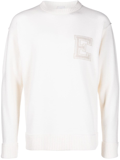 Eleventy Intarsia-knit Logo Wool Jumper In White