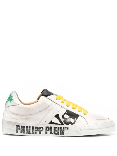Philipp Plein Retrokickz Tm Leather Sneakers In White