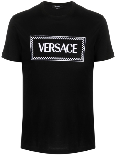 Versace Logo-print Cotton T-shirt In Black  