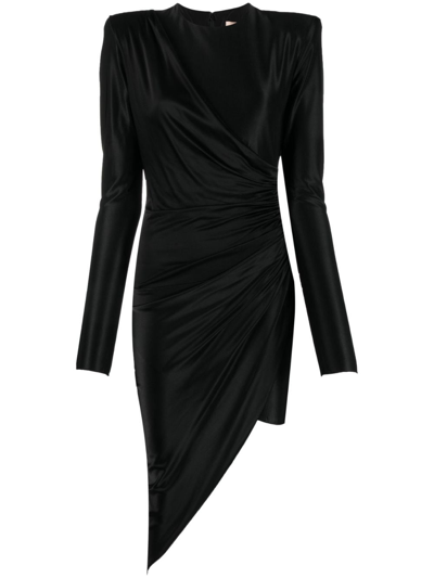 Alexandre Vauthier Asymmetric Draped Stretch-satin Mini Dress In Black
