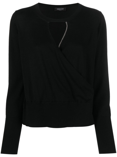 Fabiana Filippi Cut-out V-neck Knitted Top In Black