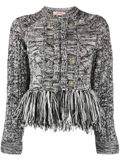Twinset Fringed-hem Knit Jumper In Bianco E Nero