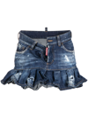 DSQUARED2 DISTRESSED-EFFECT PLEATED DENIM SKIRT