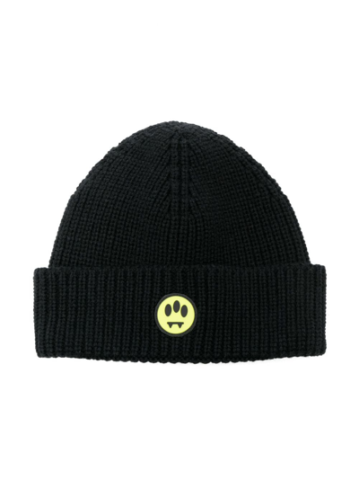 Barrow Kids' Logo-patch Purl-knit Beanie In Black