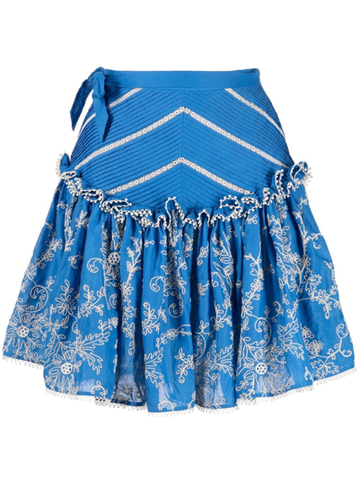 Alemais Bonnie Floral-embroidered Mini Skirt In Blue