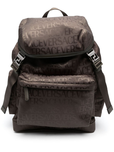 Versace Allover-print Backpack In Green