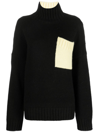 Jw Anderson Two-tone Chunky-knit Jumper In Black