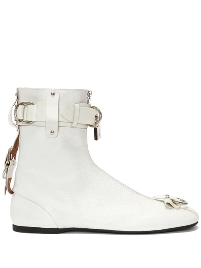 Jw Anderson Padlock Ankle Boots In White