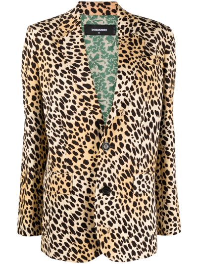 Dsquared2 Leopard Print Viscose Twill Jacket In S Beige Black