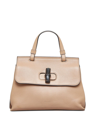 Pre-owned Gucci Bamboo Line Small Daily Satchel Bag In Neutrals