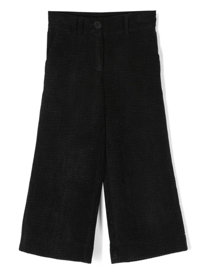 Monnalisa Kids' Wide-leg Corduroy Trousers In Black