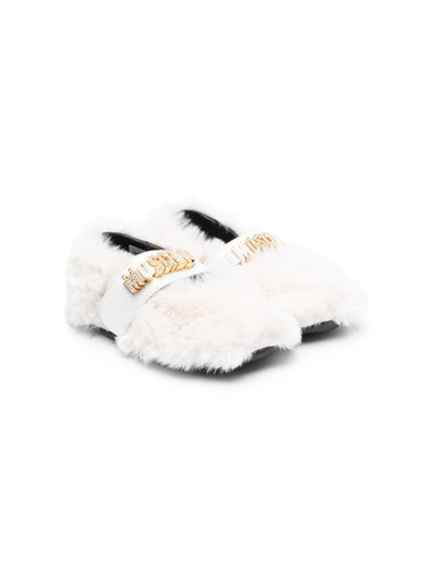 Moschino Babies' Logo-lettering Leather Ballerina Shoes In White