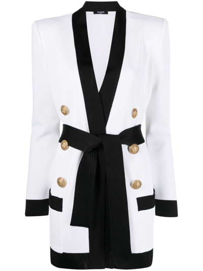 Balmain Double-breasted Belted Cardigan Coat In White