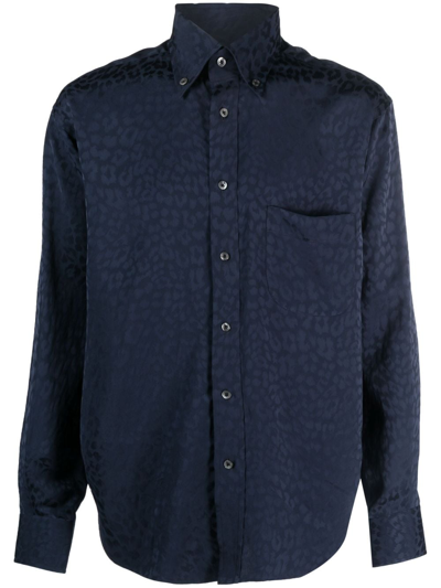 Tom Ford Leopard-print Button-up Shirt In Black