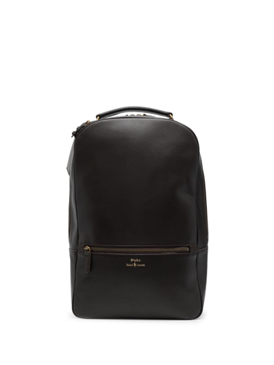 Polo Ralph Lauren Logo-stamp Leather Backpack In Brown