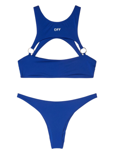 Off-white Cut Out Logo-print Bikini Set In Blue