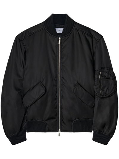 Off-white Logo Gabardine Bomber Jacket In Black
