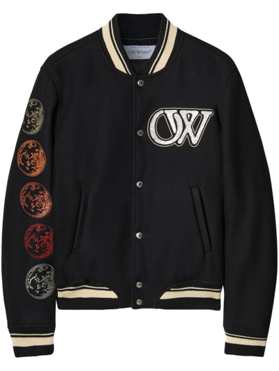 Off-white Moon Phase Varsity Bomber Jacket In Black