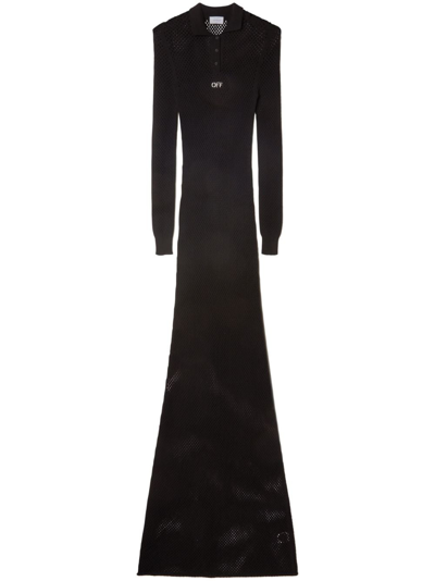 Off-white Long Net Polo Dress In Black