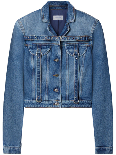 Off-white Denim Cargo Crop Jacket In Blue