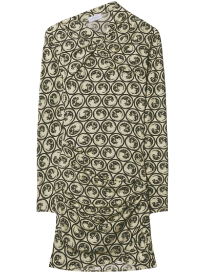 Off-white Moon-print Gathered Asymmetric Dress In Neutrals