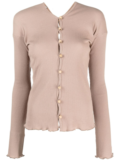 Baserange Button-up Ribbed-knit T-shirt In Neutrals