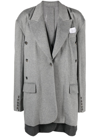 Rokh Logo-patch Single-breasted Coat In Grey