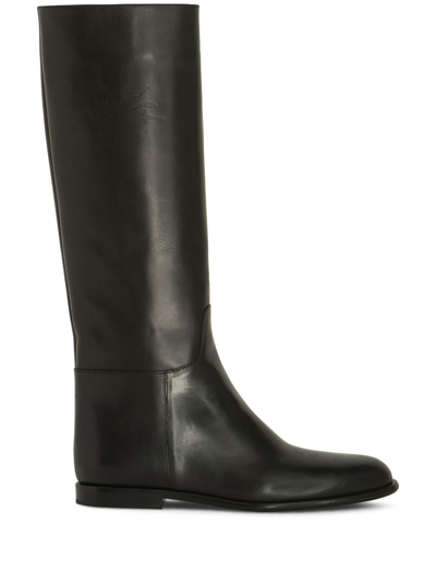 ETRO DEBOSSED-LOGO LEATHER RIDING BOOTS