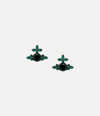 Vivienne Westwood Colette Earrings In Ruthenium / Dark Turquoise Cz