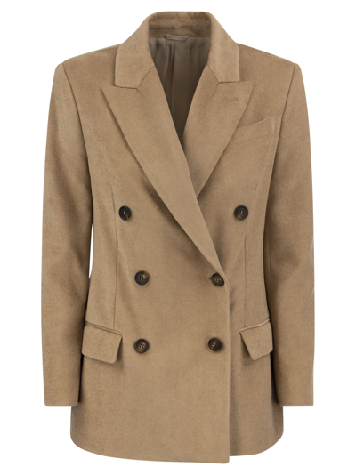 Brunello Cucinelli Double-breasted Jacket With Necklace In Brown