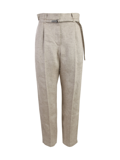 Brunello Cucinelli Linen Straight Leg Trousers In Beige