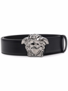 Versace Medusa Head Gold-toned Buckle Leather Belt In Black