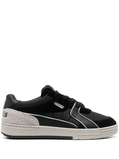 Palm Angels University Panelled Leather Sneakers In 1005 Black Grey