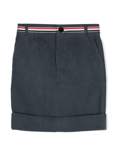 Thom Browne Kids' Striped-waistband Corduroy Cotton Shorts In Blue