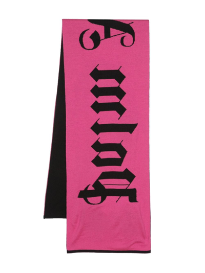 Palm Angels Logo-jacquard Wool-blend Scarf In Pink