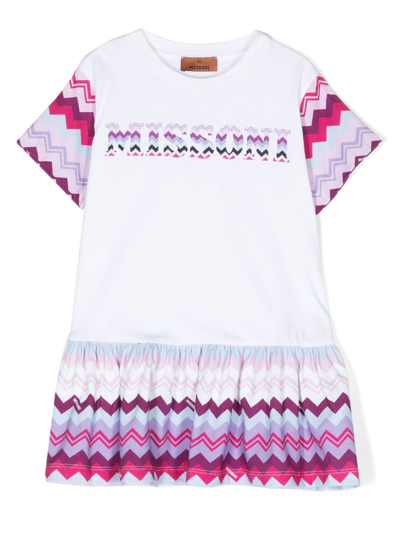 Missoni Kids' Signature Zigzag-print Cotton Dress In White