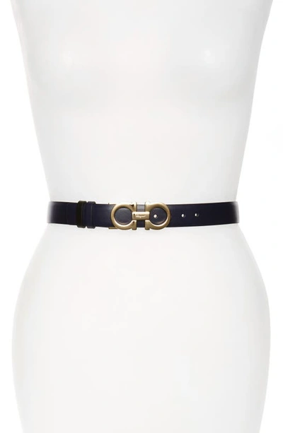 Ferragamo Small Embellished Ceylon Leather Belt In Mirto Nero