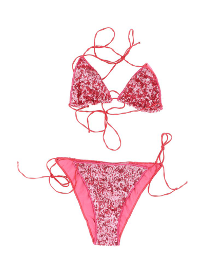 Oseree Sequin Embellished Triangle Bikini Top In Rose
