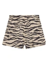 Ganni Zebra-print Crinked Shorts In Kaki