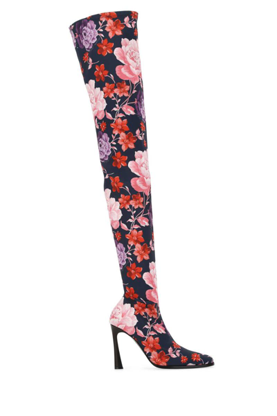 Magda Butrym Printed Satin Boots Floral  Donna 40 In Navy