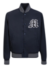 Msgm Navy Embroidered Bomber Jacket In Blue