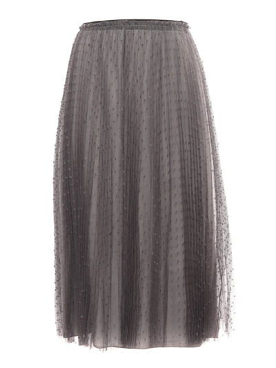 Red Valentino Redvalentino Pleated Tulle Midi Skirt In Gray